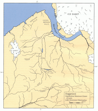 Hypothetical maximum extent of land. Later Devensian/Weichselian